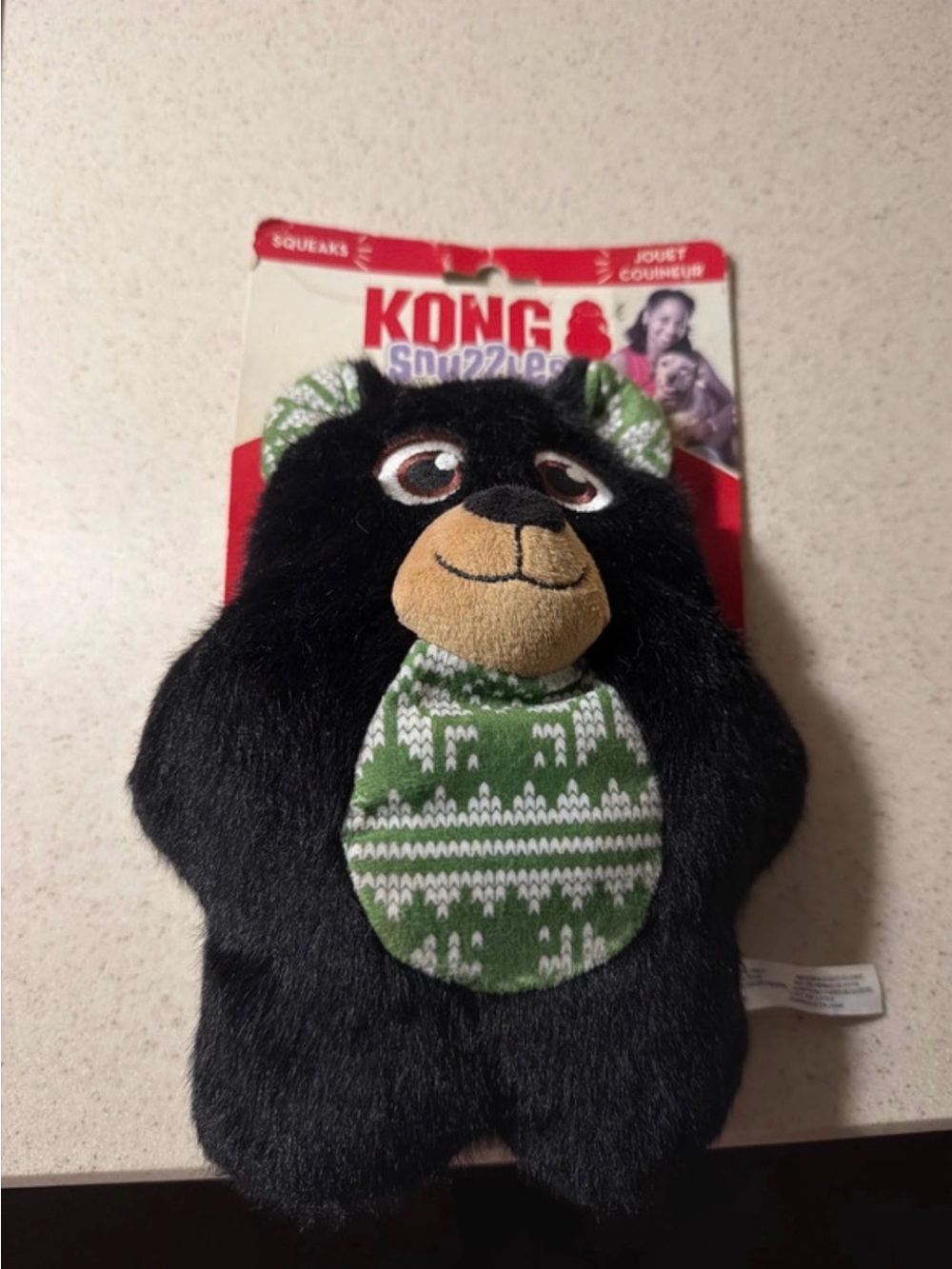 Kong Black Bear Plush with Green Patterned Accents